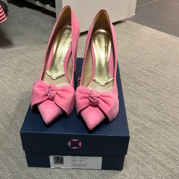 Silvia Lago Alicia 100 pink suede bow pumps Size 38 - Picture 1 of 4